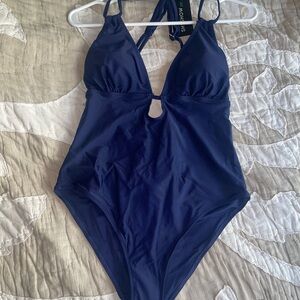 Elegant Navy Blue Women's One Piece Swimsuit